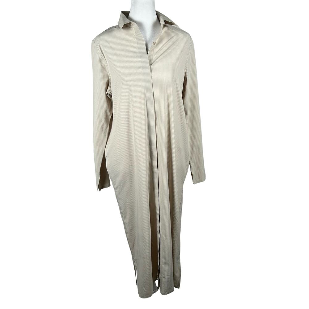 Athleta Women Tan White Striped Long Sleeve Stretch Dress Size XS